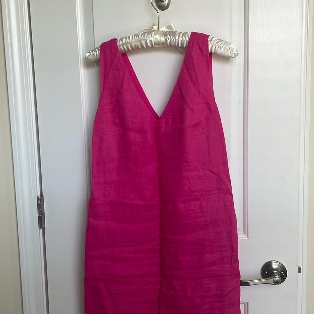 J Crew Maxine V-neck shift dress in linen | pink | small petite
